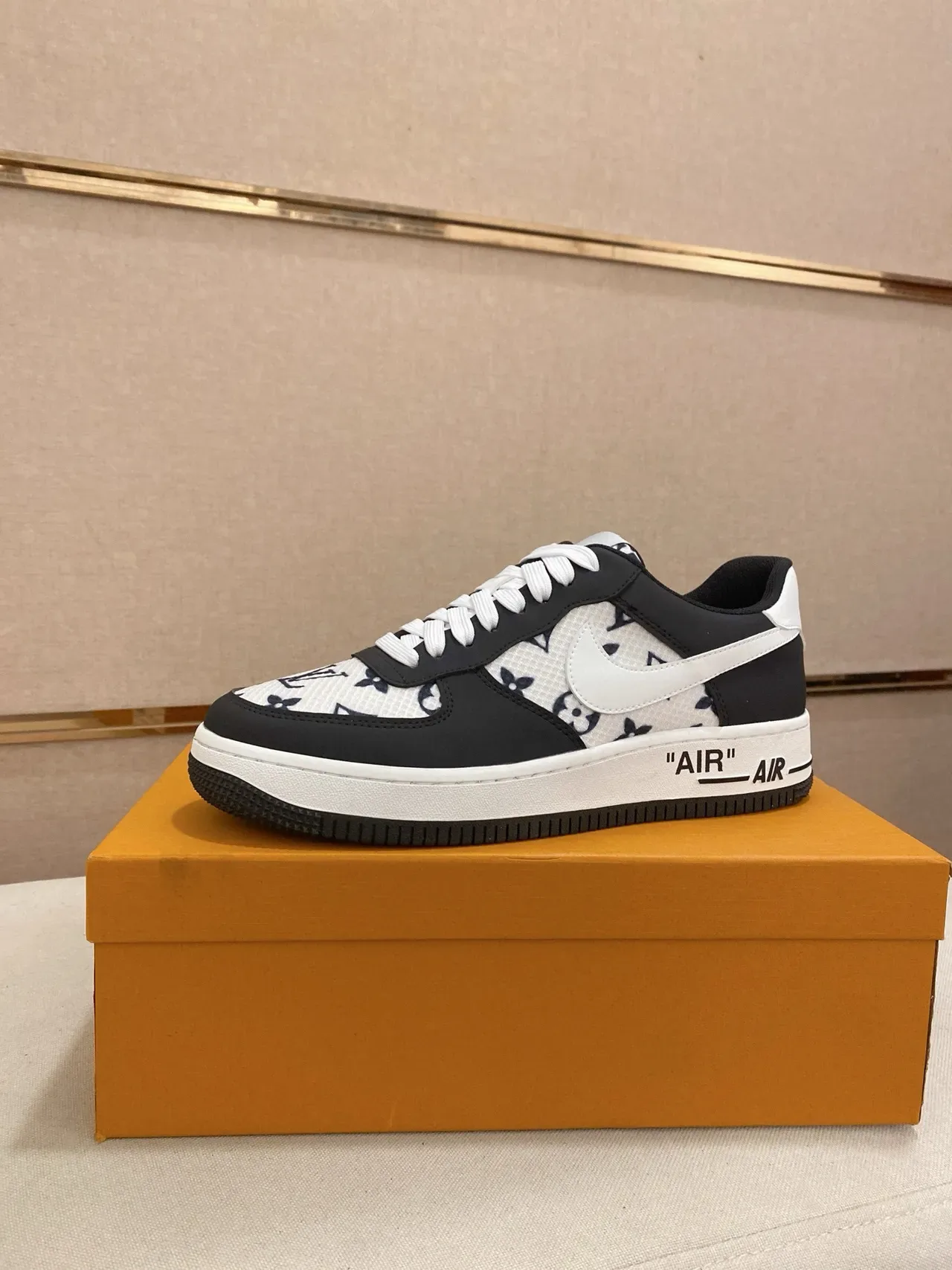 Nike Air Force 1 Low Monogram Print Black White Lifestyle Sneakers 6