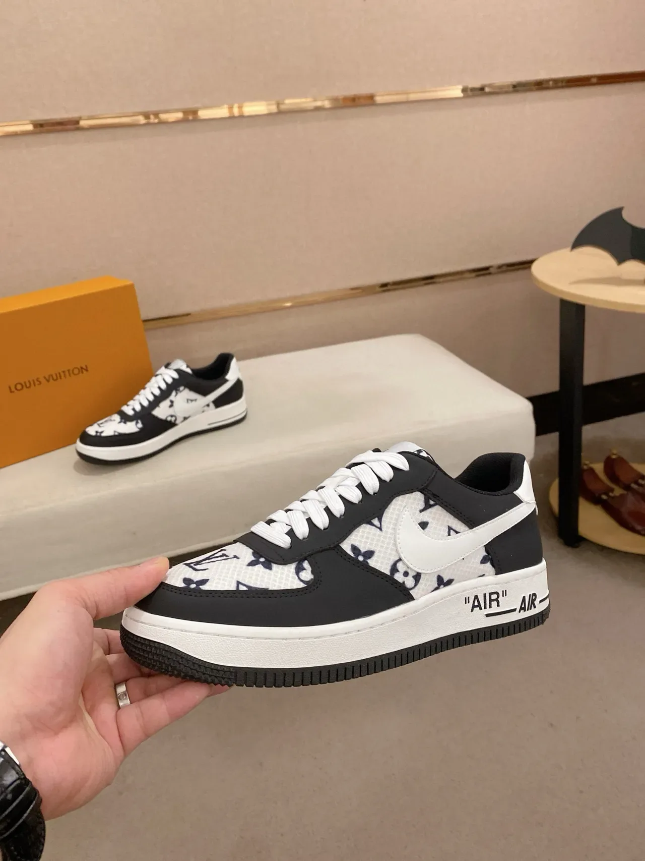 Nike Air Force 1 Low Monogram Print Black White Lifestyle Sneakers 7