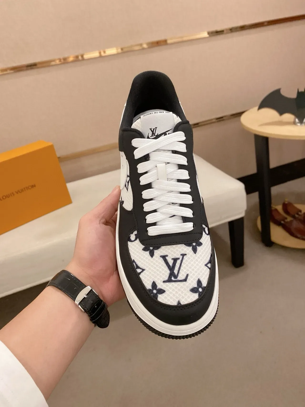 Nike Air Force 1 Low Monogram Print Black White Lifestyle Sneakers 8