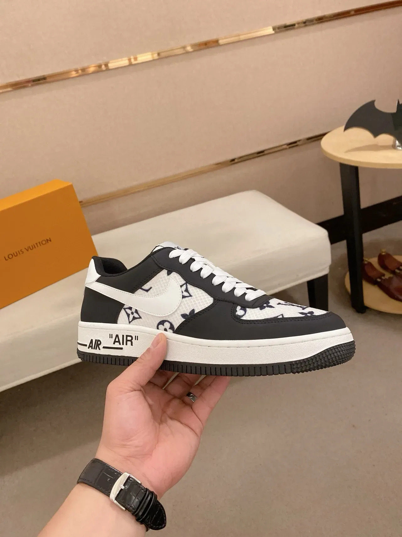 Nike Air Force 1 Low Monogram Print Black White Lifestyle Sneakers 9