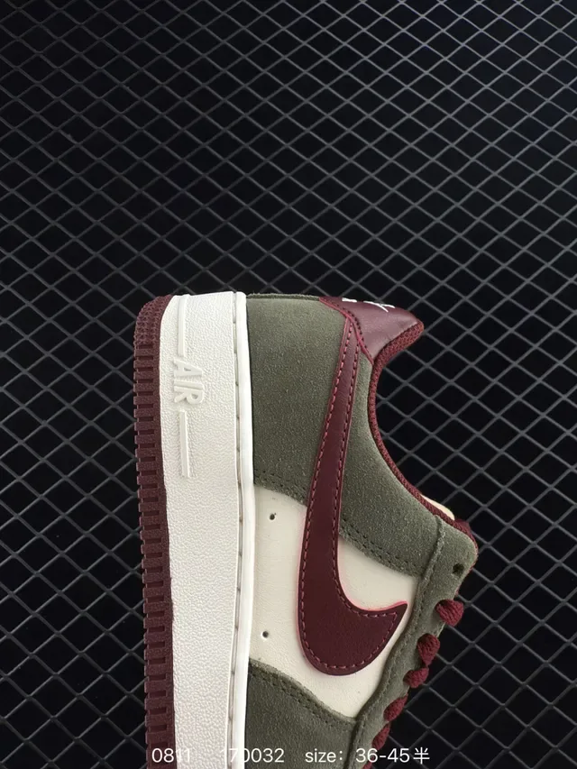 Nike Air Force 1 Low Olive Green and Burgundy Lifestyle Sneakers 3