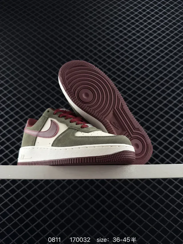 Nike Air Force 1 Low Olive Green and Burgundy Lifestyle Sneakers 4