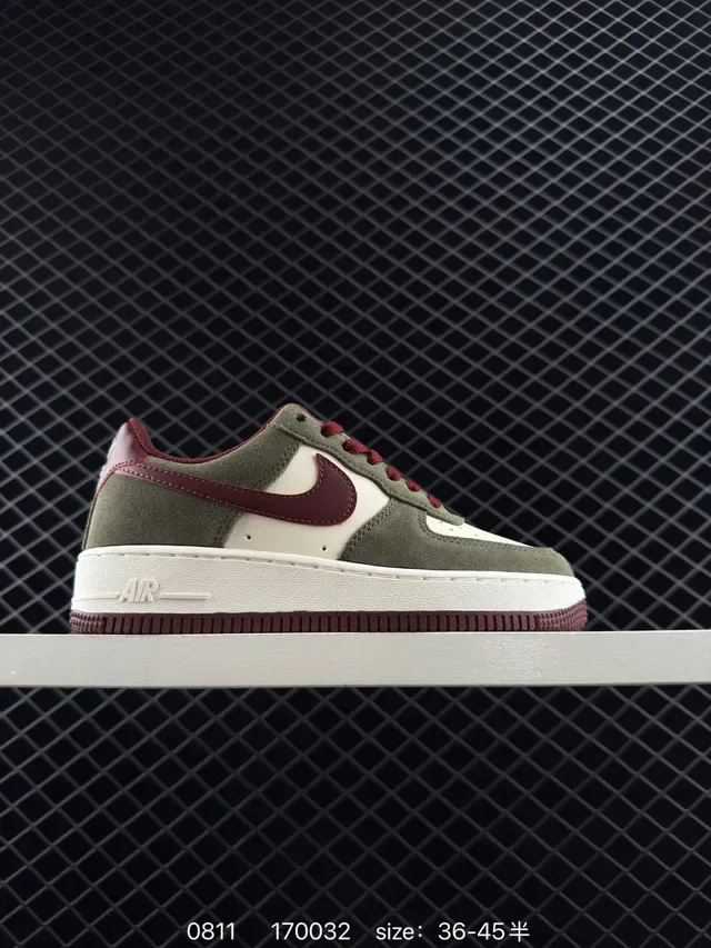 Nike Air Force 1 Low Olive Green and Burgundy Lifestyle Sneakers 5