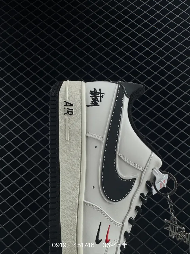 Nike Air Force 1 Low Stussy Collaboration Off-White Black Red Lifestyle Sneakers 4