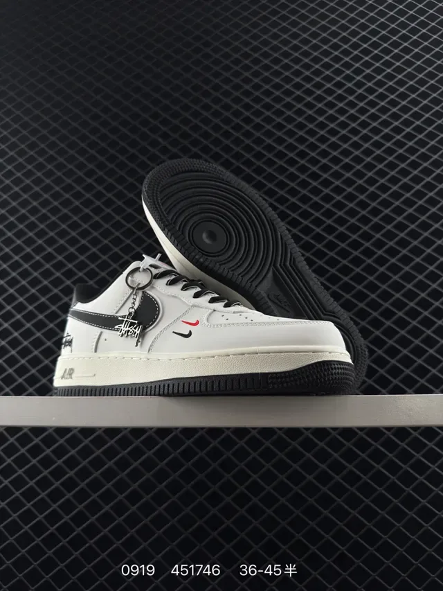 Nike Air Force 1 Low Stussy Collaboration Off-White Black Red Lifestyle Sneakers 5