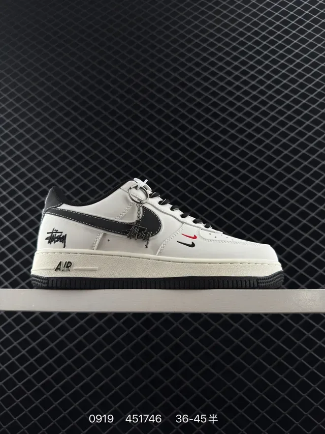 Nike Air Force 1 Low Stussy Collaboration Off-White Black Red Lifestyle Sneakers 6