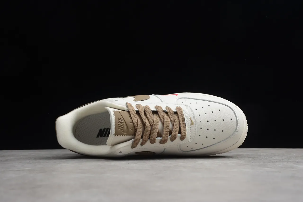 Nike Air Force 1 Off-White Tan Red Lifestyle Sneakers 4