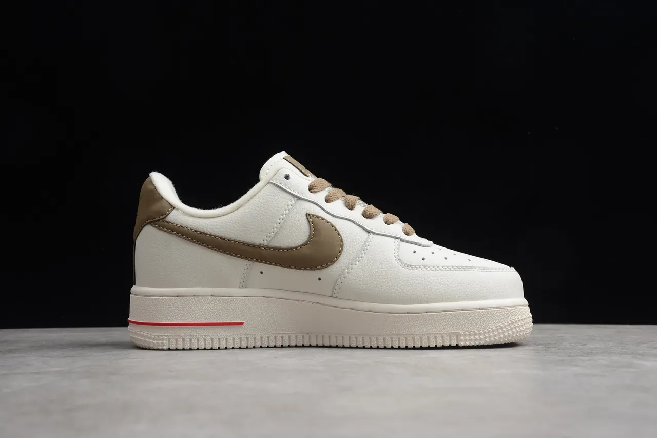 Nike Air Force 1 Off-White Tan Red Lifestyle Sneakers 5