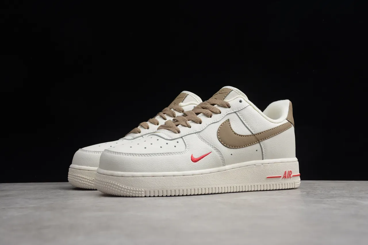 Nike Air Force 1 Off-White Tan Red Lifestyle Sneakers 6