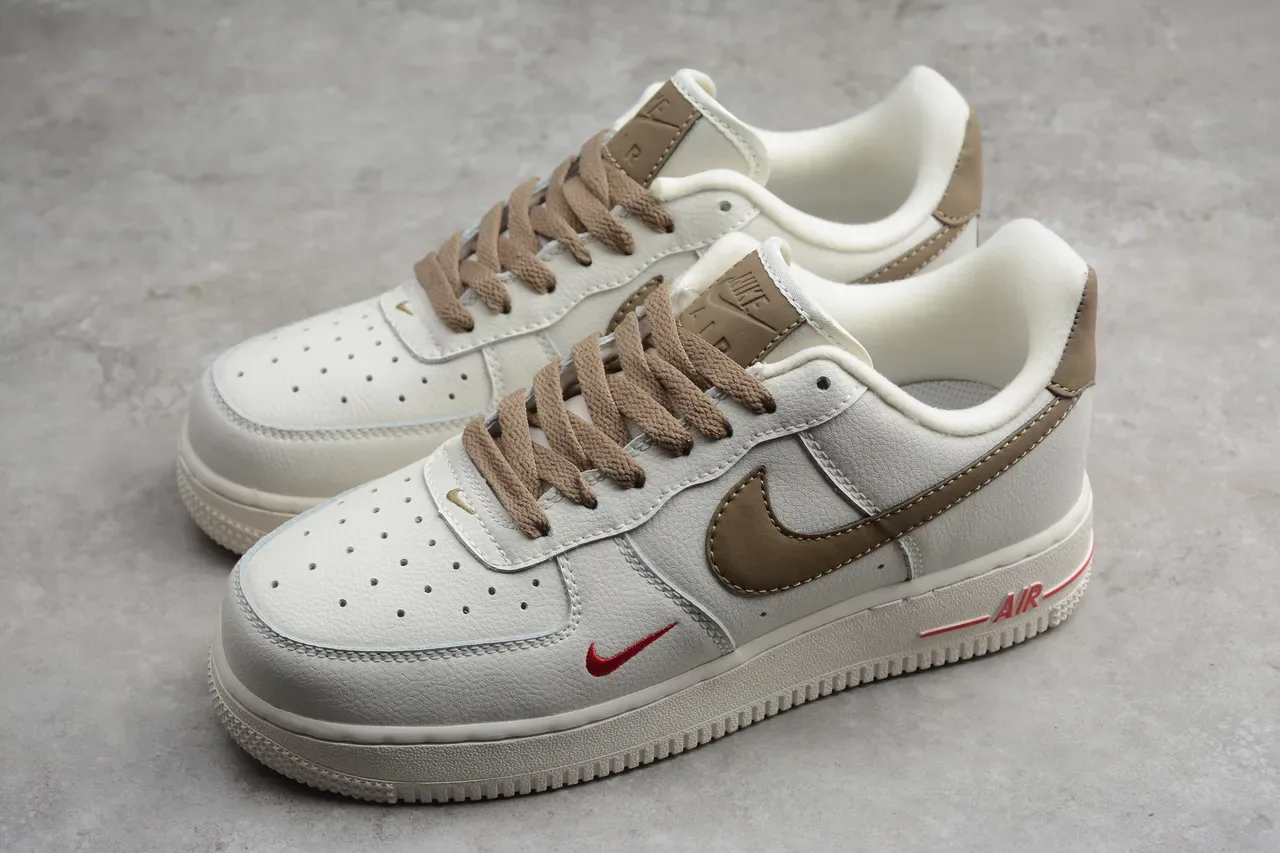Nike Air Force 1 Off-White Tan Red Lifestyle Sneakers 15