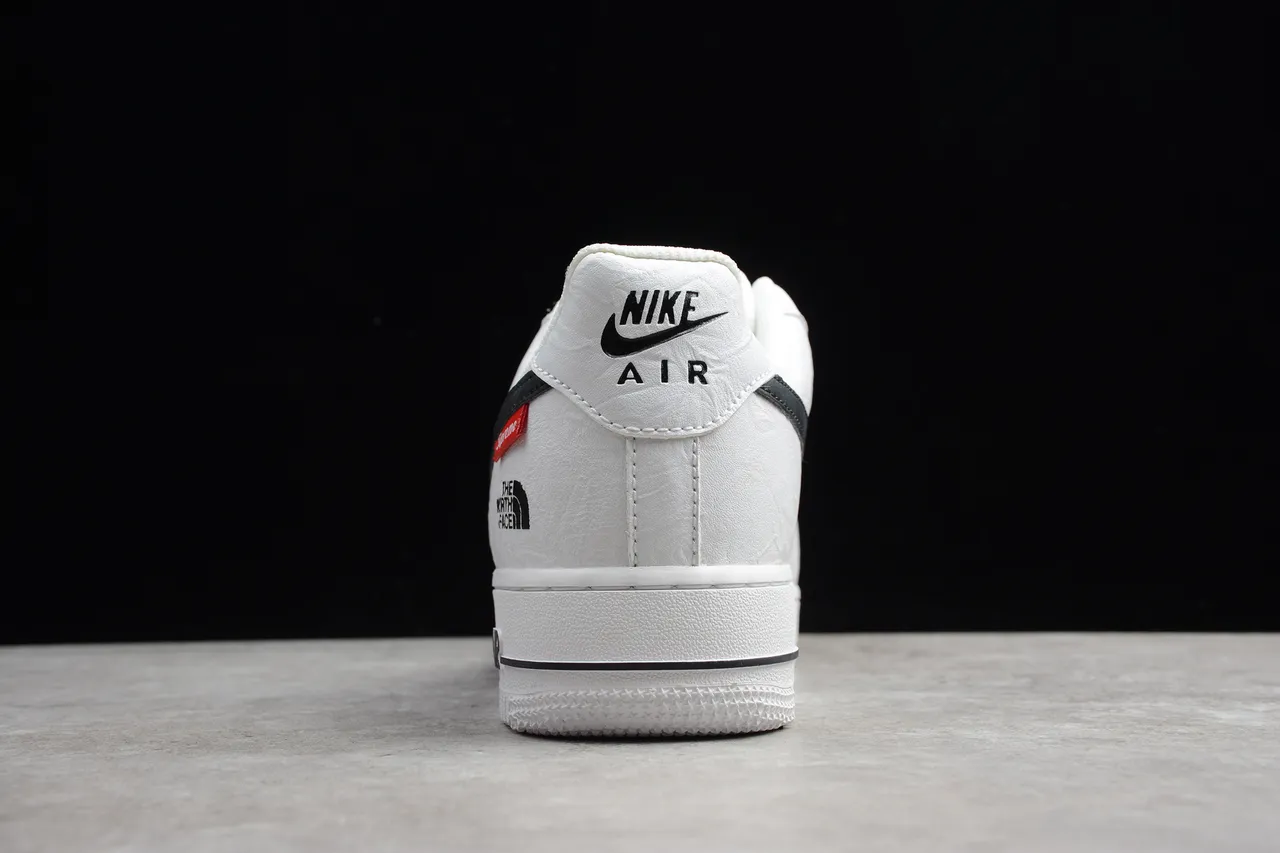 Nike Air Force 1 White Black Crinkled Leather Lifestyle Sneakers 2