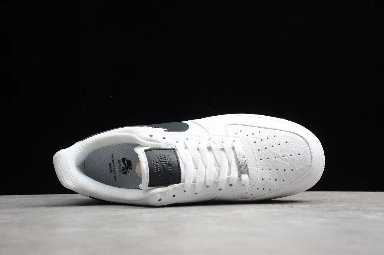 Nike Air Force 1 White Black Crinkled Leather Lifestyle Sneakers 4