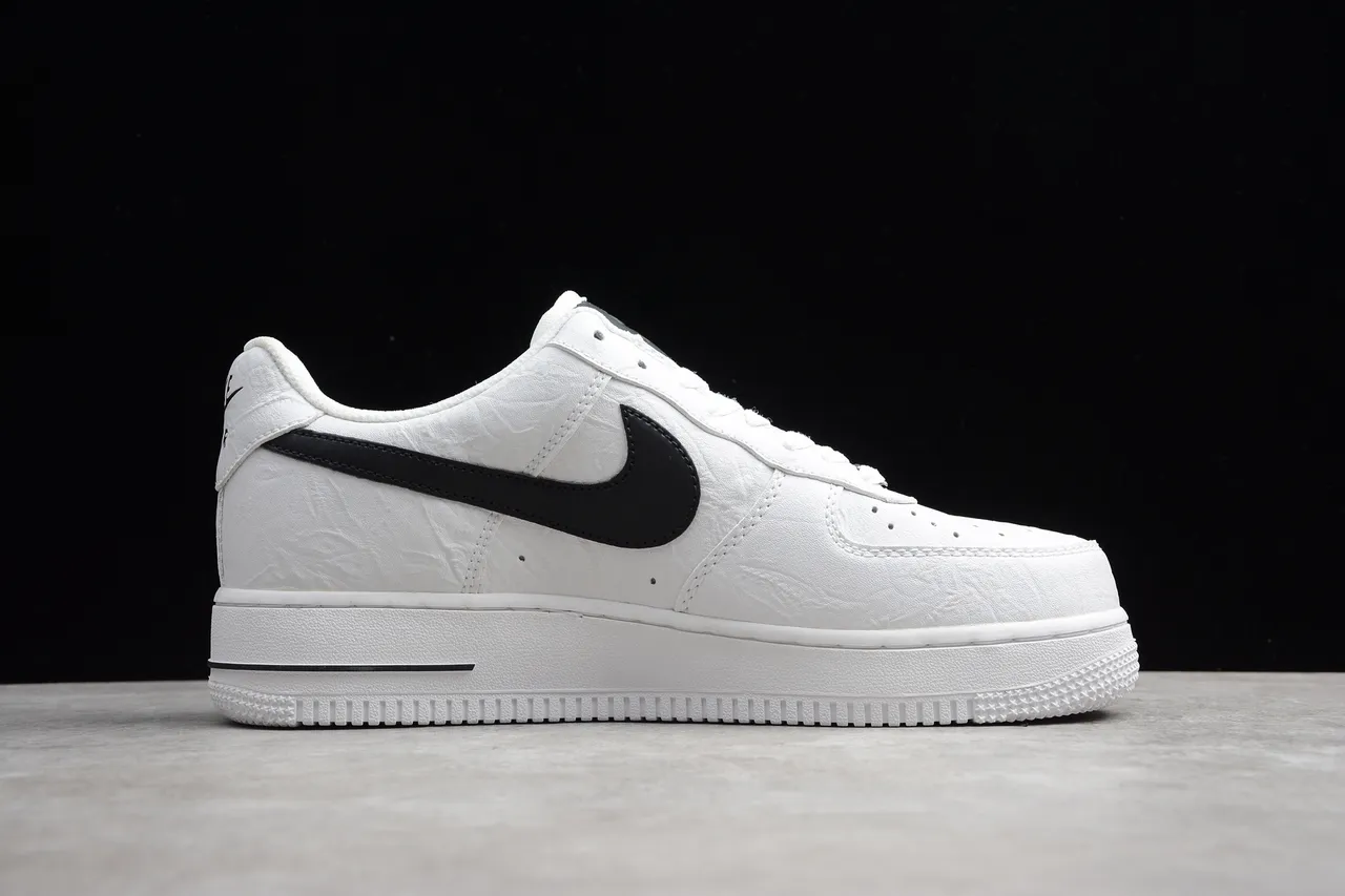 Nike Air Force 1 White Black Crinkled Leather Lifestyle Sneakers 5