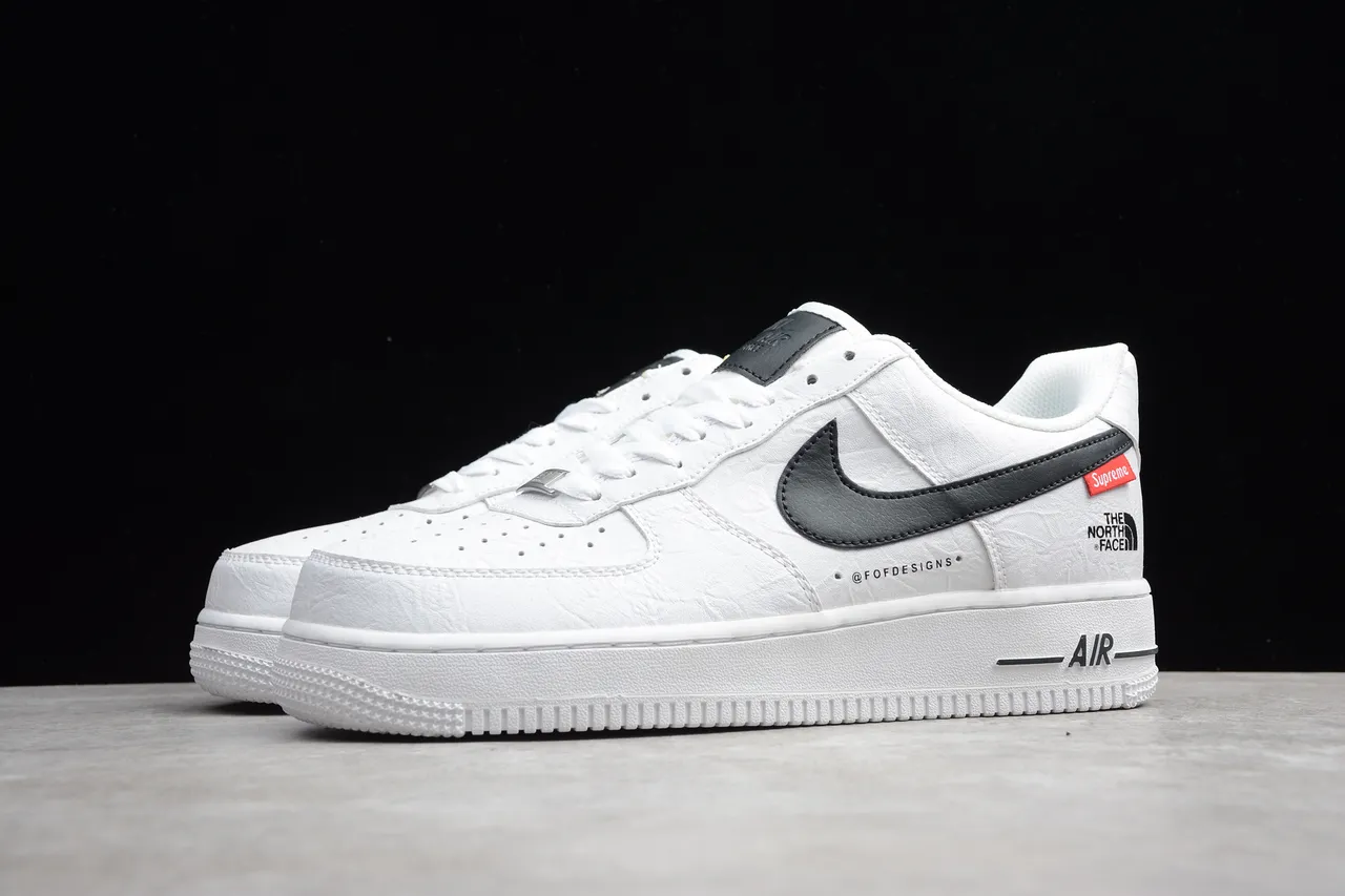 Nike Air Force 1 White Black Crinkled Leather Lifestyle Sneakers 6