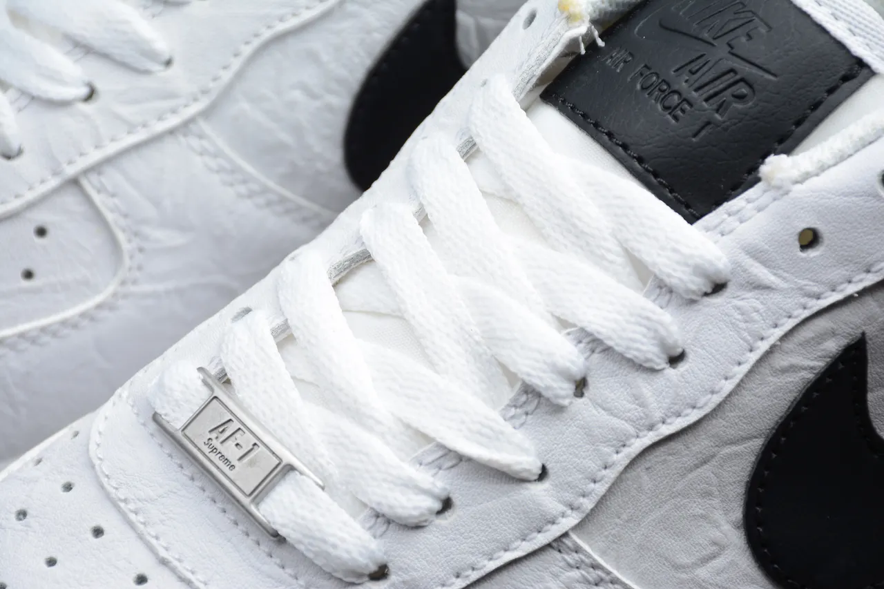 Nike Air Force 1 White Black Crinkled Leather Lifestyle Sneakers 13
