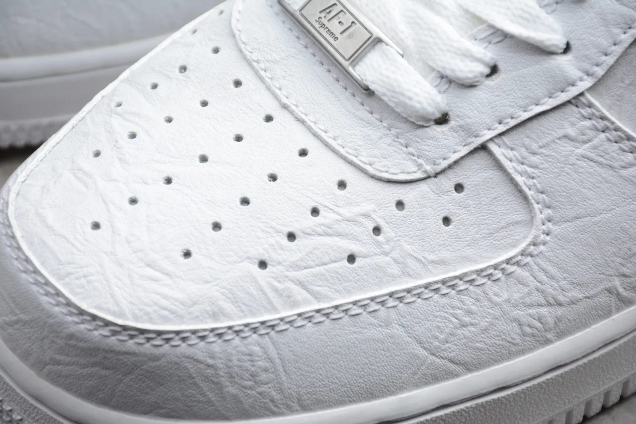 Nike Air Force 1 White Black Crinkled Leather Lifestyle Sneakers 14