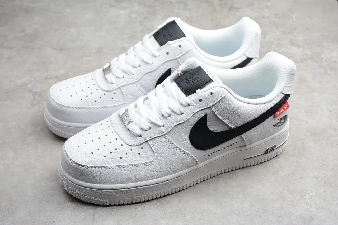 Nike Air Force 1 White Black Crinkled Leather Lifestyle Sneakers 15