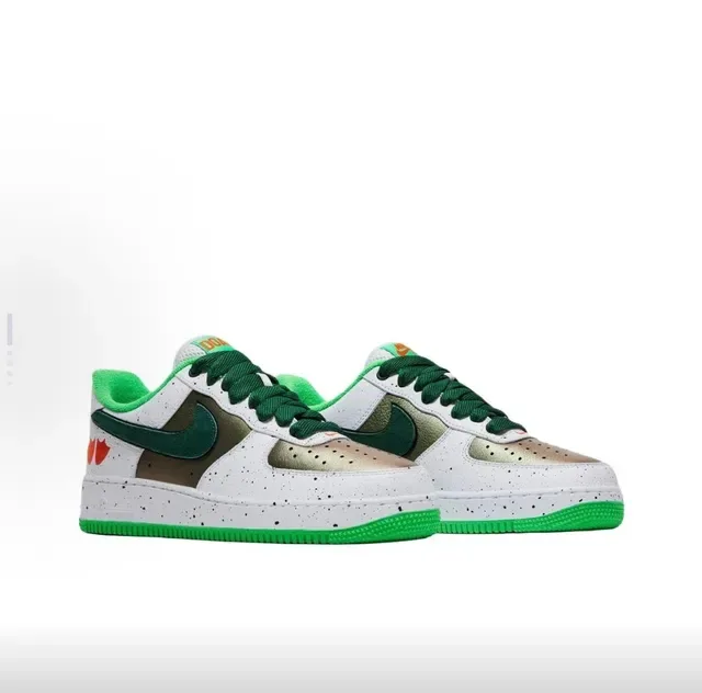 Nike Air Force 1 Blanc Vert Tacheté Haut Semelle Caoutchouc Sneakers Lifestyle 2
