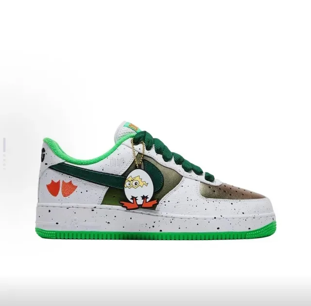 Nike Air Force 1 Blanc Vert Tacheté Haut Semelle Caoutchouc Sneakers Lifestyle 3