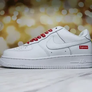 Nike Air Force 1 White Red Low-Top Perforated Toe Lifestyle Sneakers