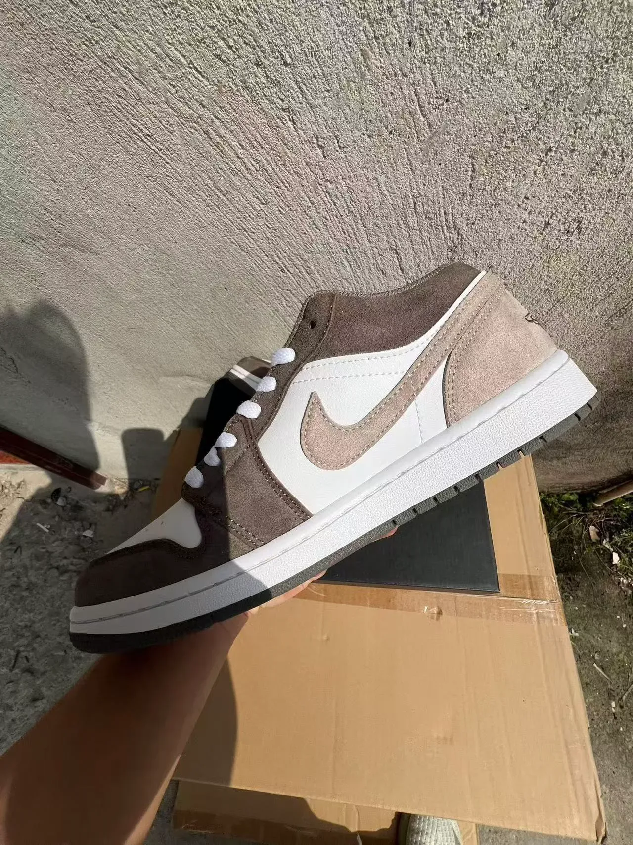 Nike Air Jordan 1 Low Beige Brown White Lifestyle Sneakers 5