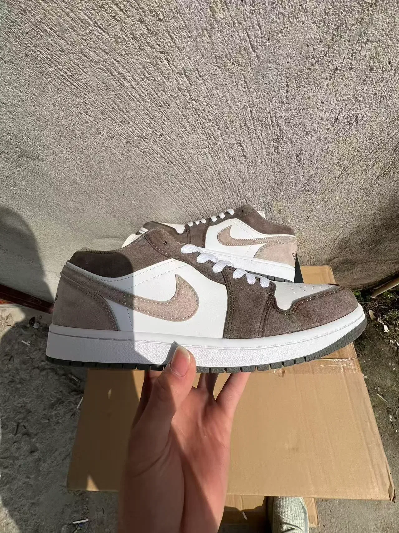 Nike Air Jordan 1 Low Beige Brown White Lifestyle Sneakers 7