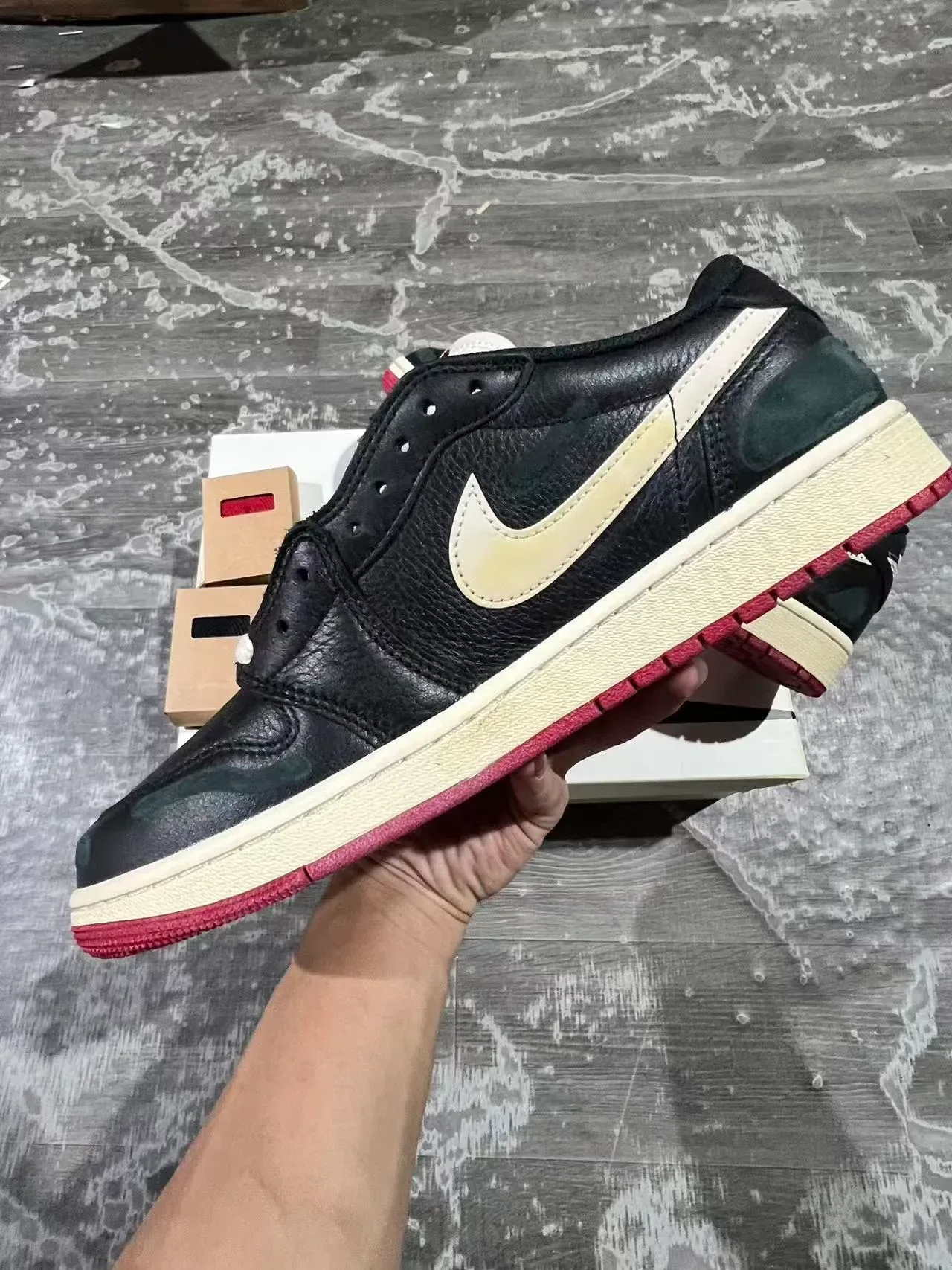 Nike Air Jordan 1 Low Black Cream Red Lifestyle Sneakers 5