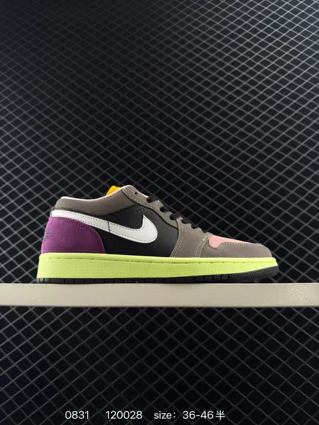 Nike Air Jordan 1 Low Black Gray Pink Purple Neon Green Lifestyle Sneaker 6