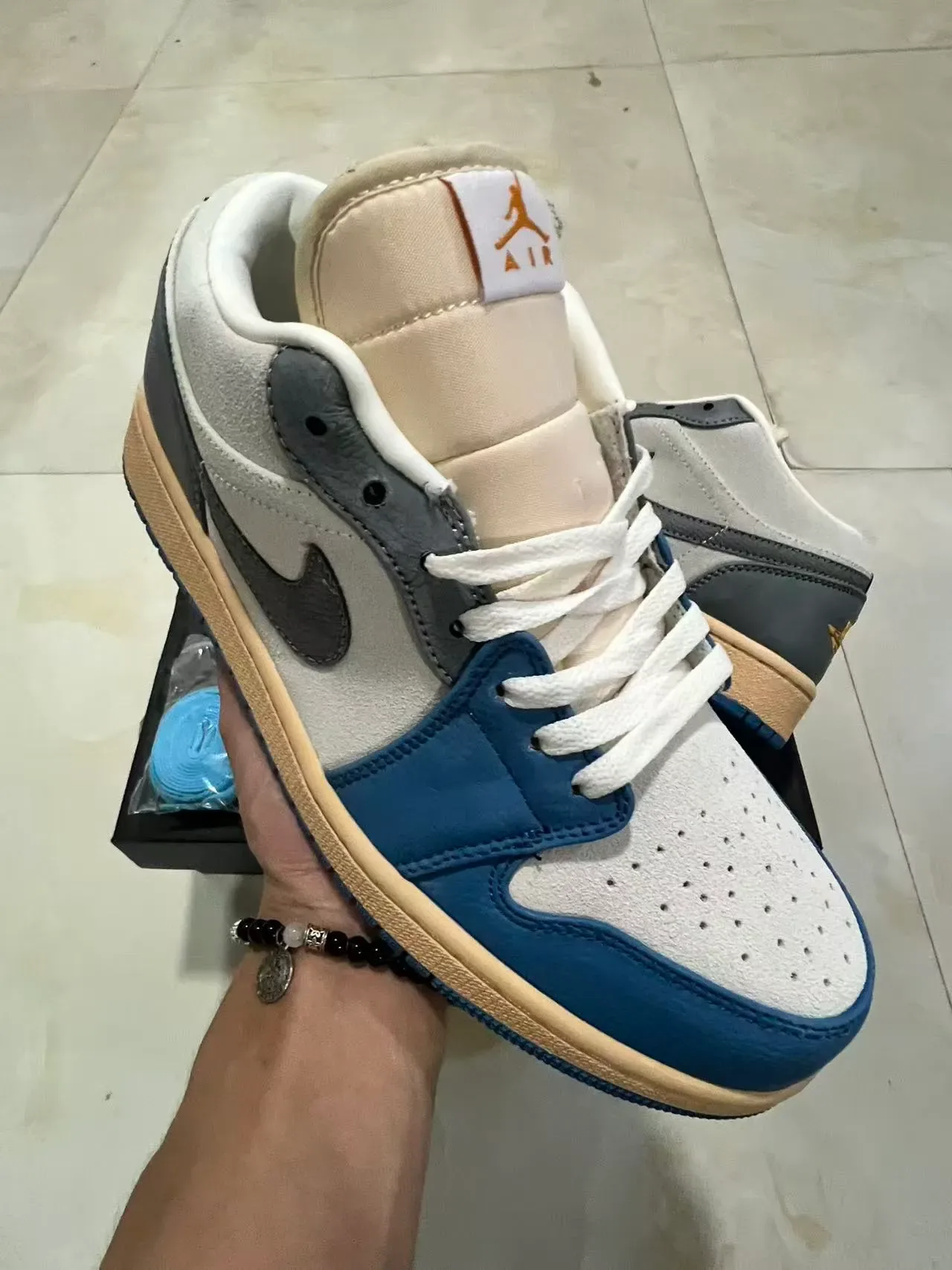 Nike Air Jordan 1 Low Gray Blue Cream Lifestyle Sneakers 2