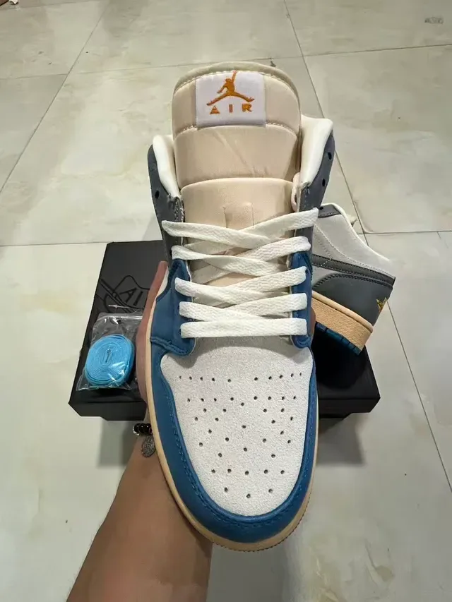 Nike Air Jordan 1 Low Gray Blue Cream Lifestyle Sneakers 3