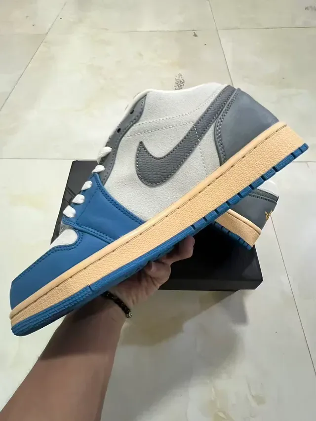 Nike Air Jordan 1 Low Gray Blue Cream Lifestyle Sneakers 5