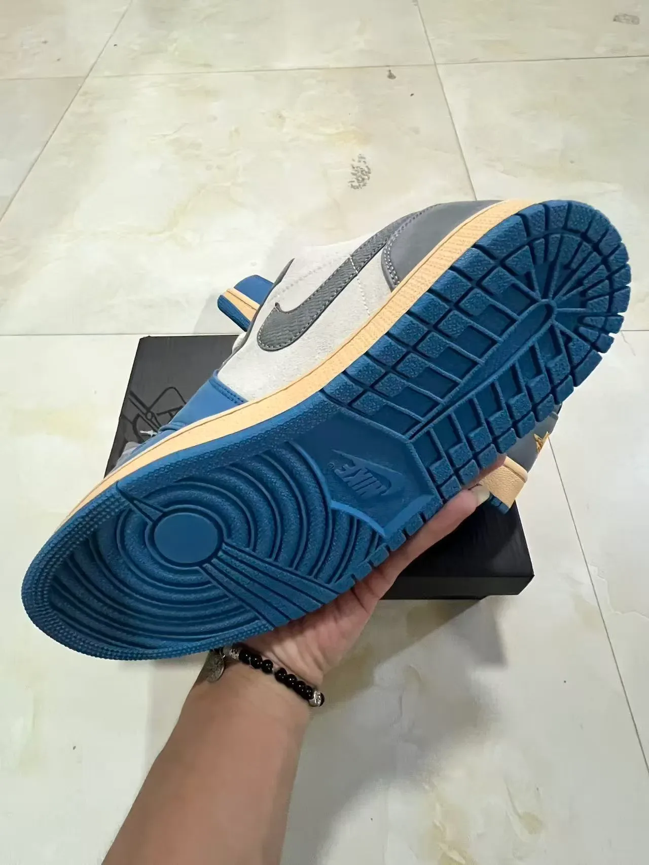 Nike Air Jordan 1 Low Gray Blue Cream Lifestyle Sneakers 6