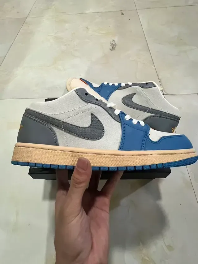 Nike Air Jordan 1 Low Gray Blue Cream Lifestyle Sneakers 7