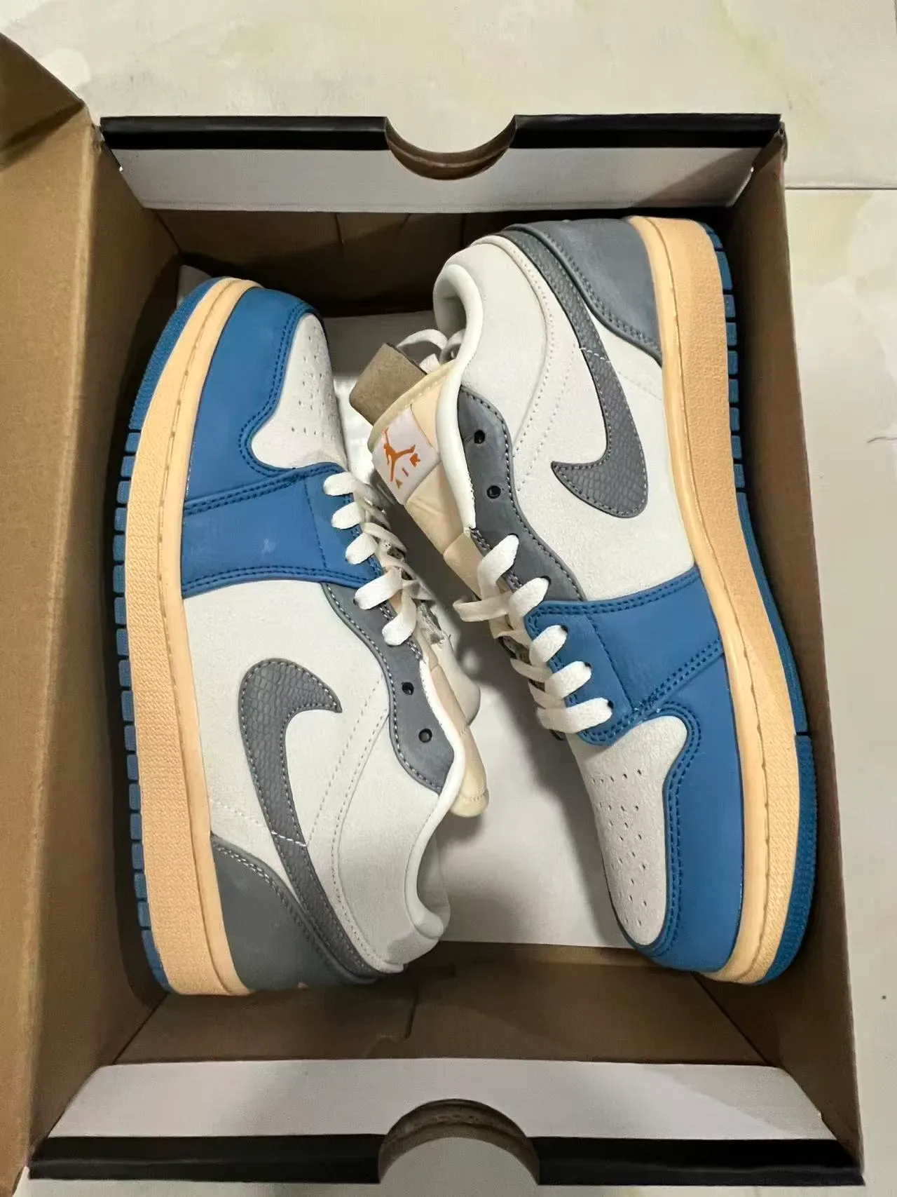 Nike Air Jordan 1 Low Gray Blue Cream Lifestyle Sneakers 9