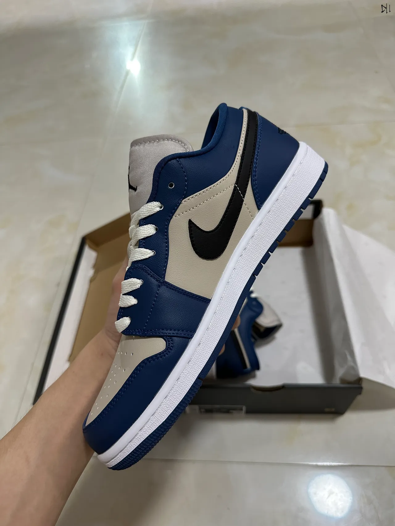 Nike Air Jordan 1 Low Navy Beige Lifestyle Sneakers 5