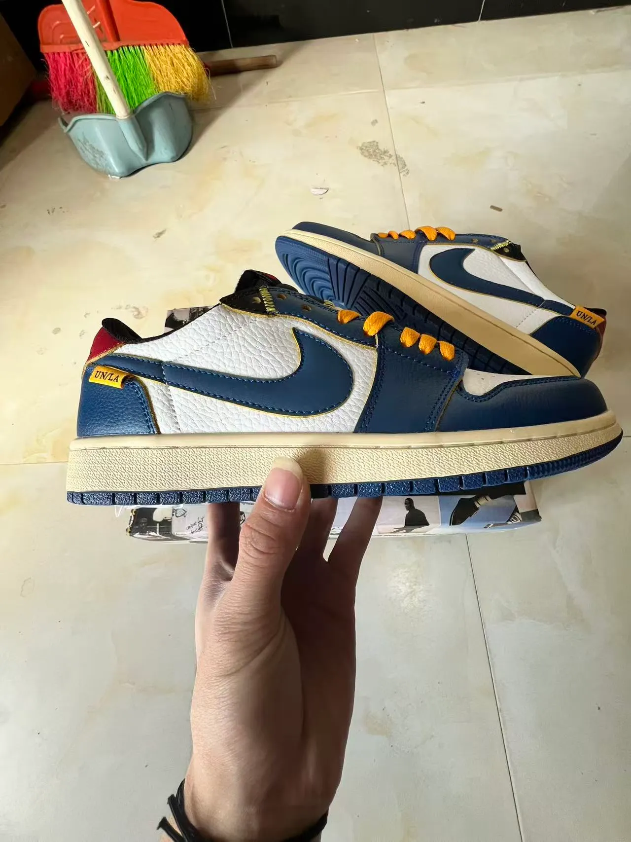 Nike Air Jordan 1 Low Navy White Cream Basketball Shoes 7
