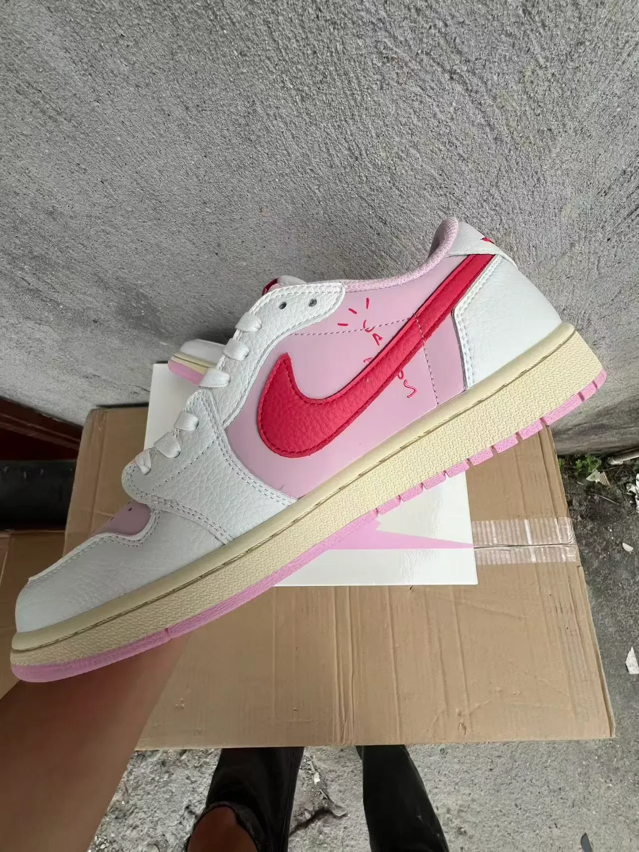Nike Air Jordan 1 Low Pink and Red Lifestyle Sneakers 5