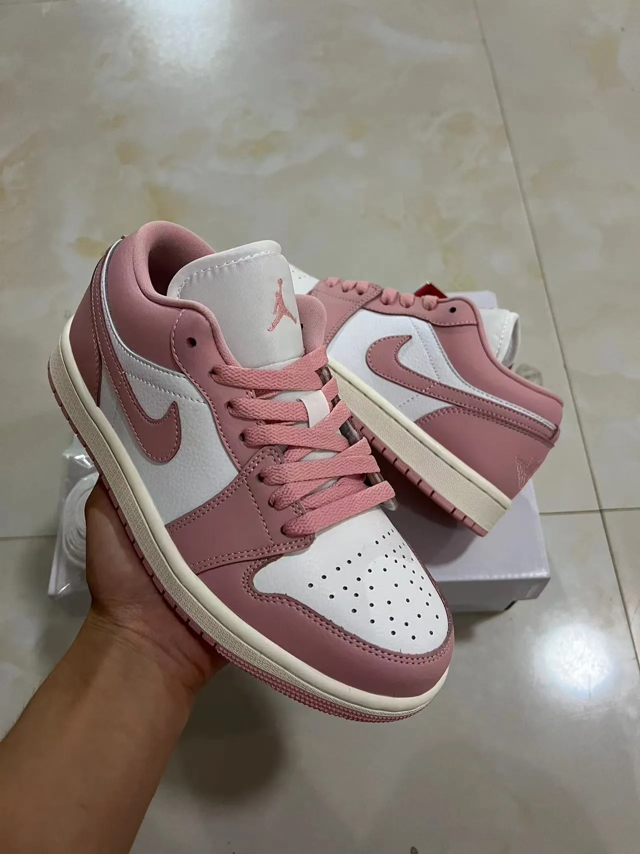 Nike Air Jordan 1 Low Pink and White Lifestyle Sneakers 2