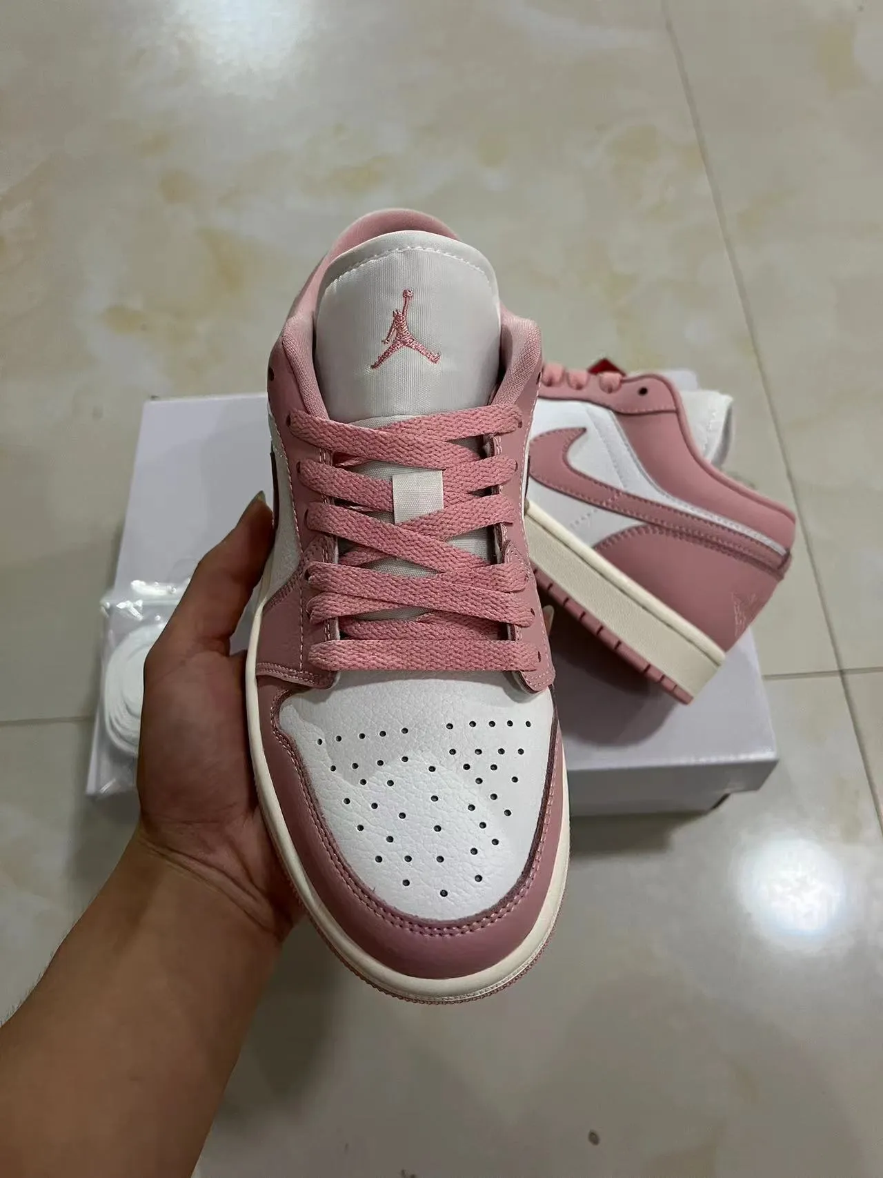 Nike Air Jordan 1 Low Pink and White Lifestyle Sneakers 3
