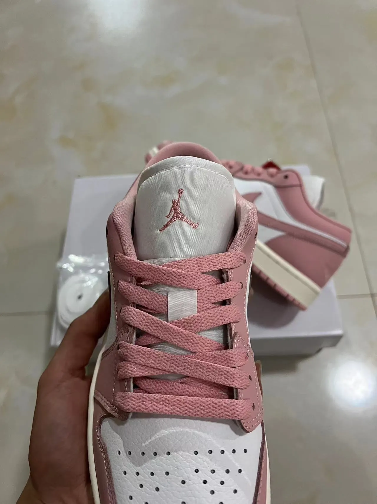 Nike Air Jordan 1 Low Pink and White Lifestyle Sneakers 4