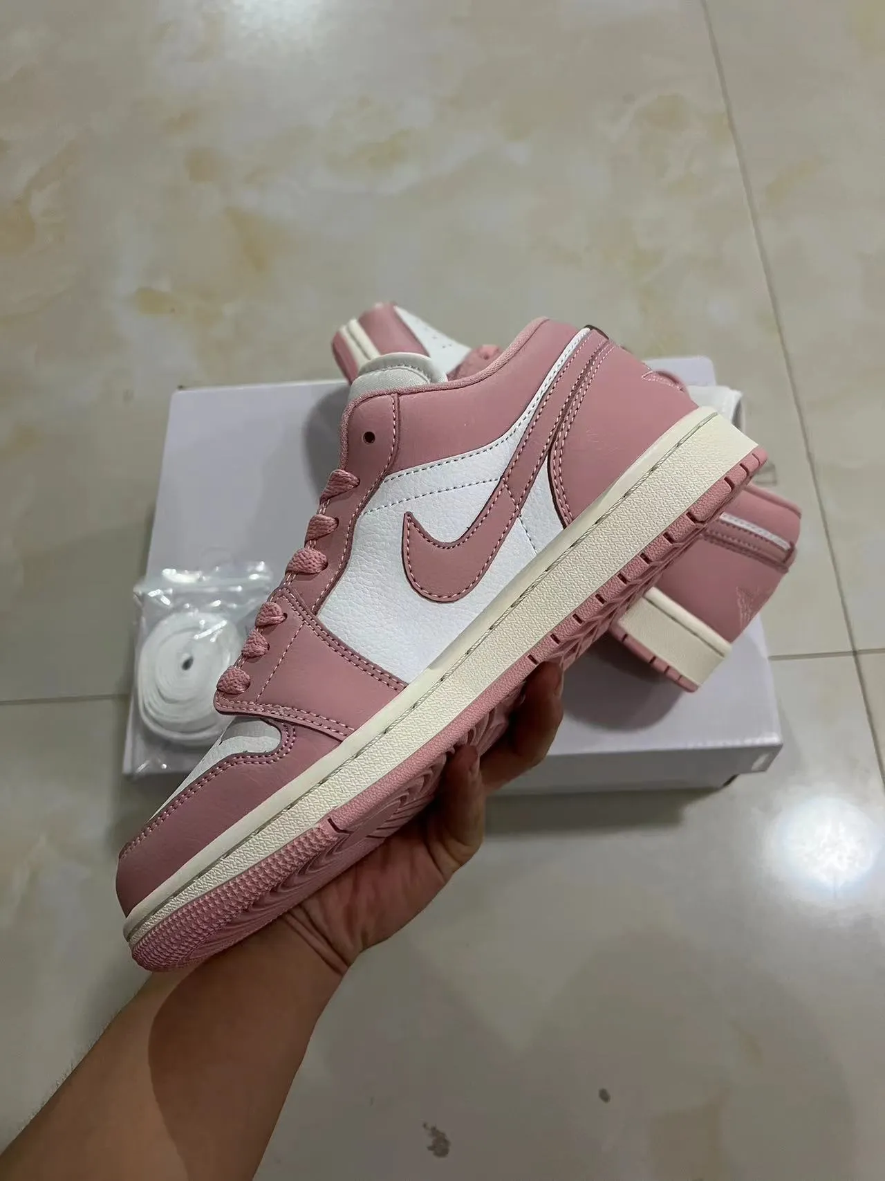 Nike Air Jordan 1 Low Pink and White Lifestyle Sneakers 5