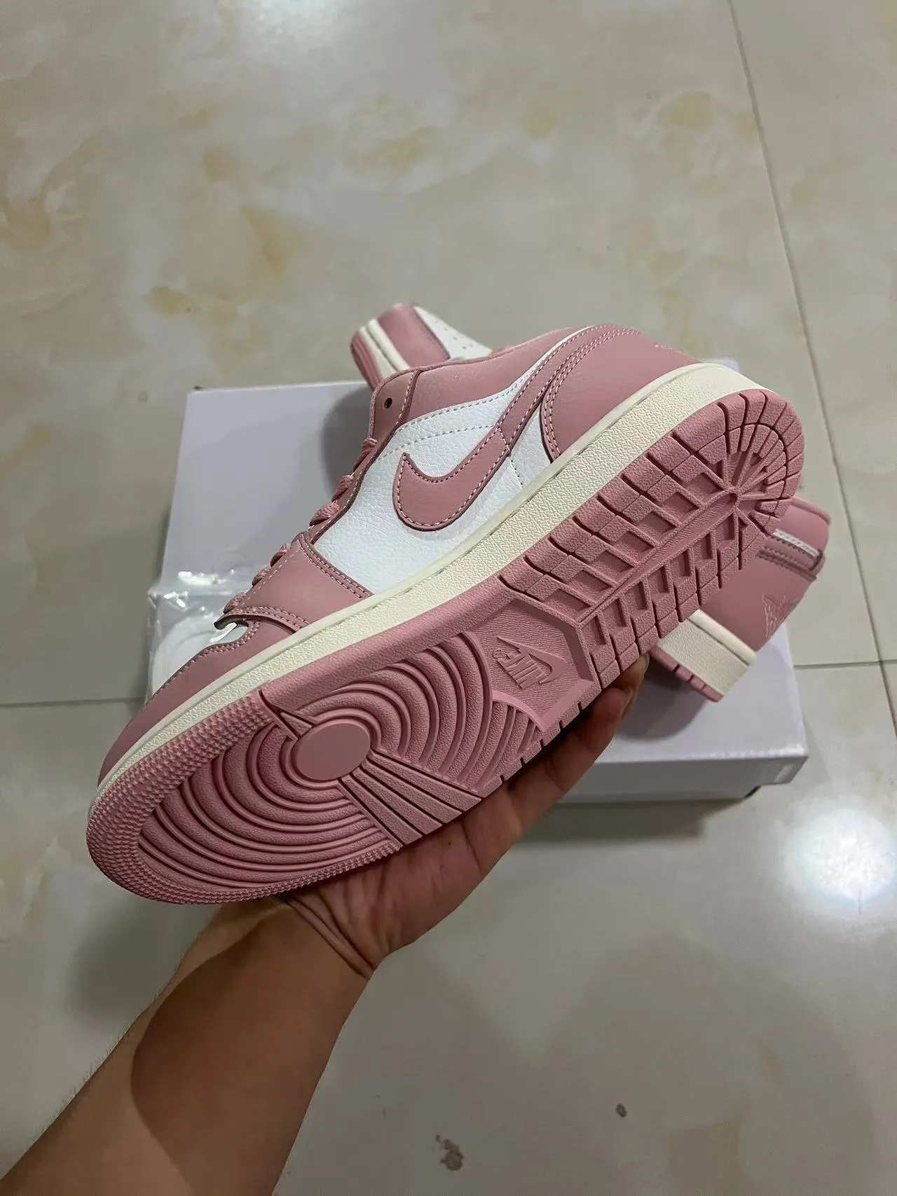 Nike Air Jordan 1 Low Pink and White Lifestyle Sneakers 6