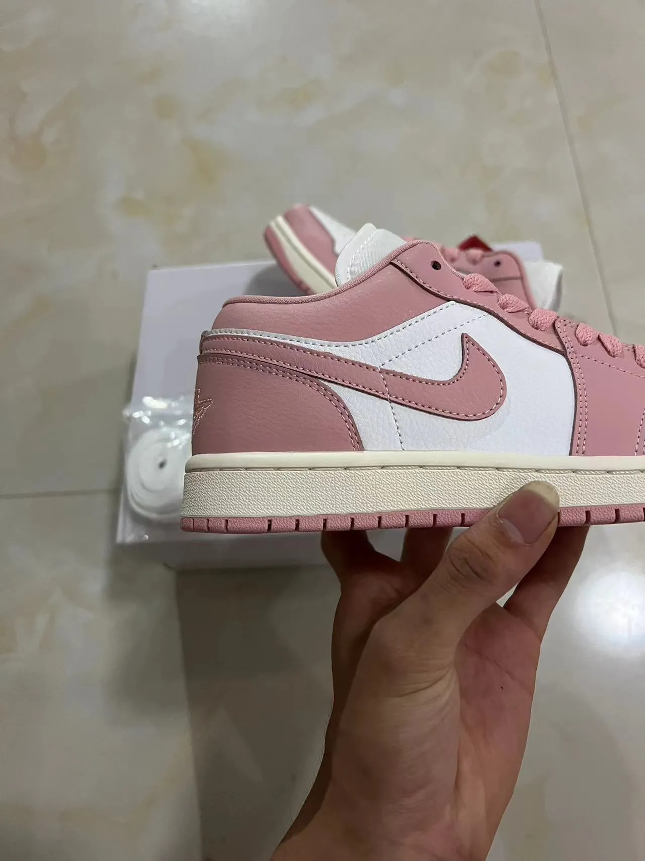 Nike Air Jordan 1 Low Pink and White Lifestyle Sneakers 7