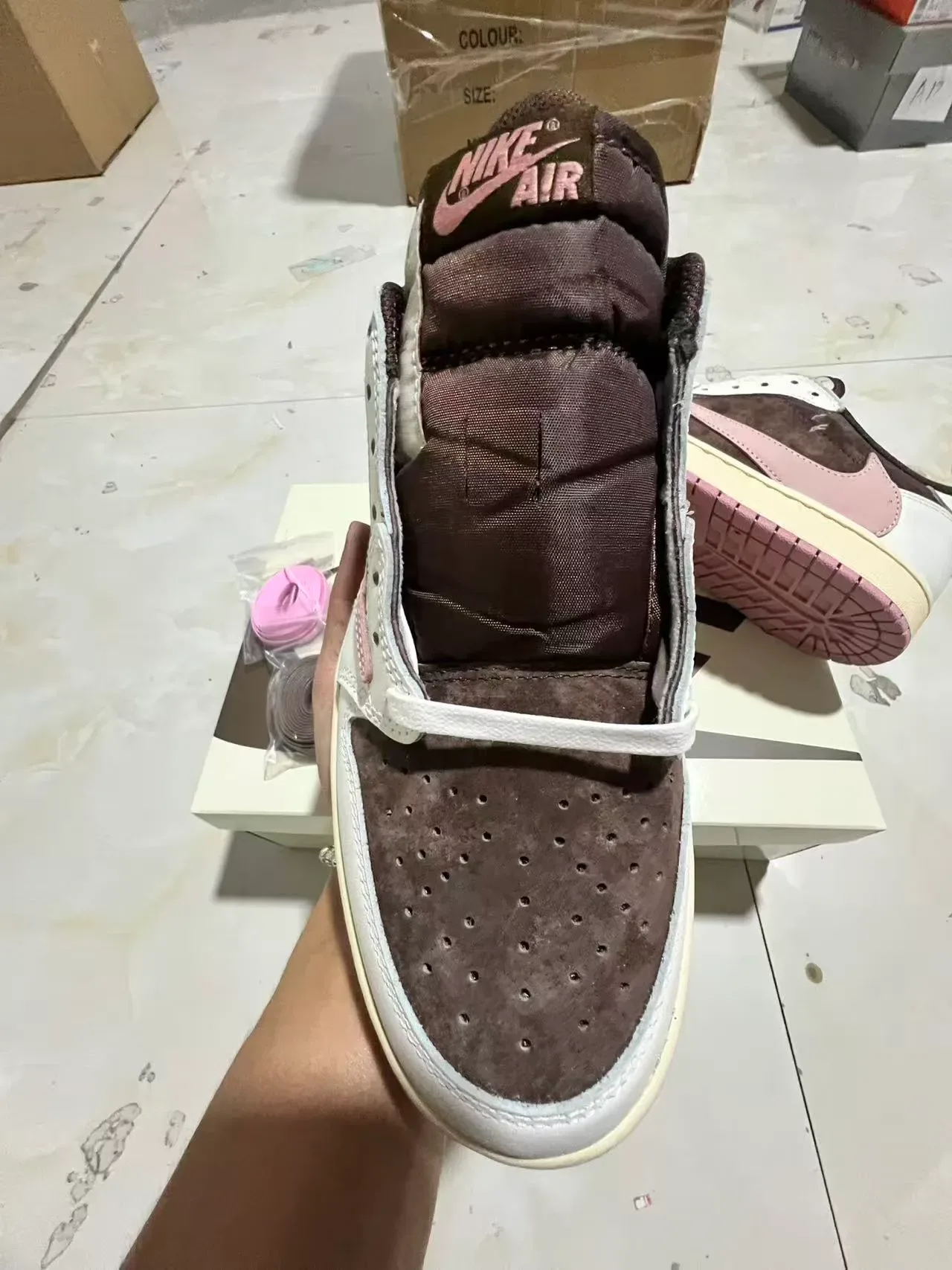 Nike Air Jordan 1 Low Pink Brown Cream Lifestyle Sneakers 3