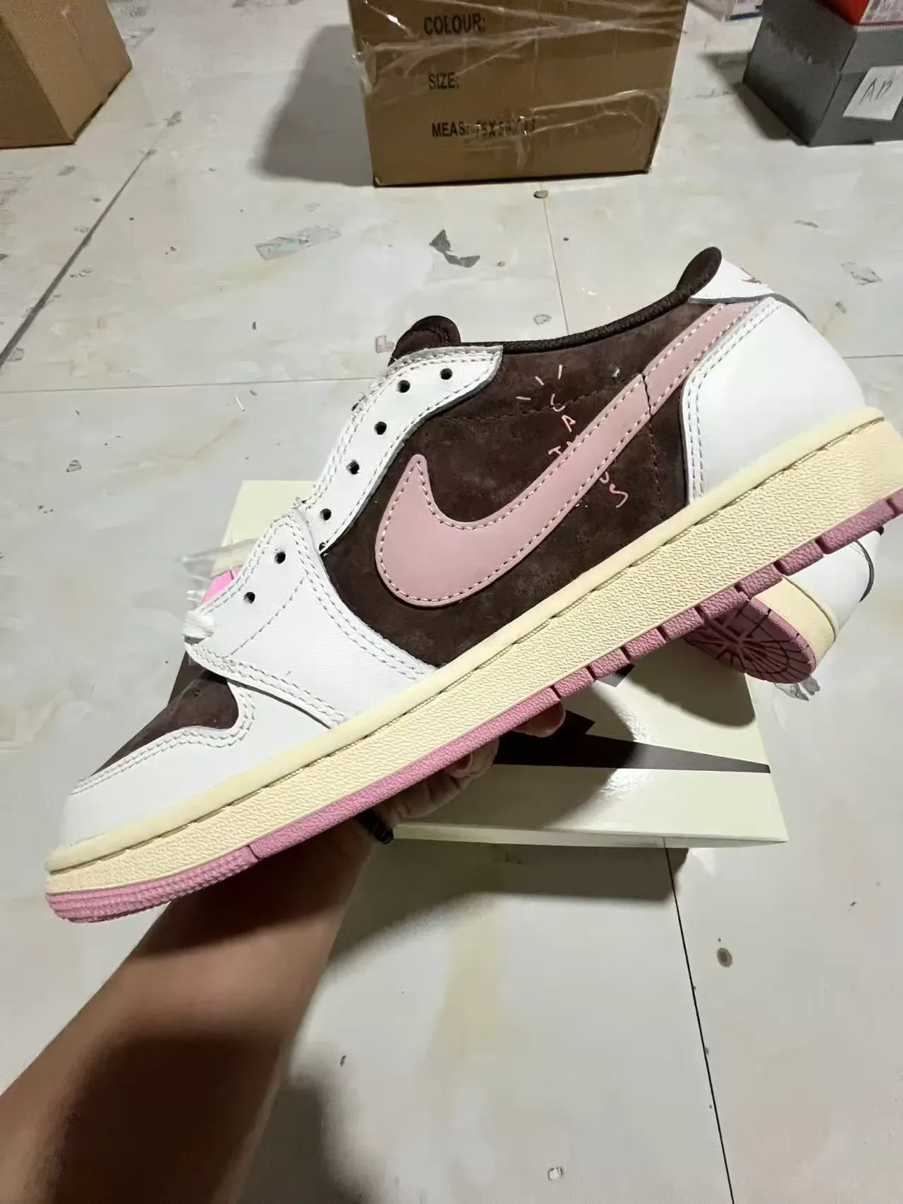 Nike Air Jordan 1 Low Pink Brown Cream Lifestyle Sneakers 5
