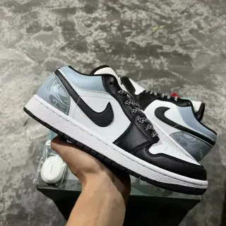 Nike Air Jordan 1 Low White Black Light Gray Wave Lifestyle Sneakers