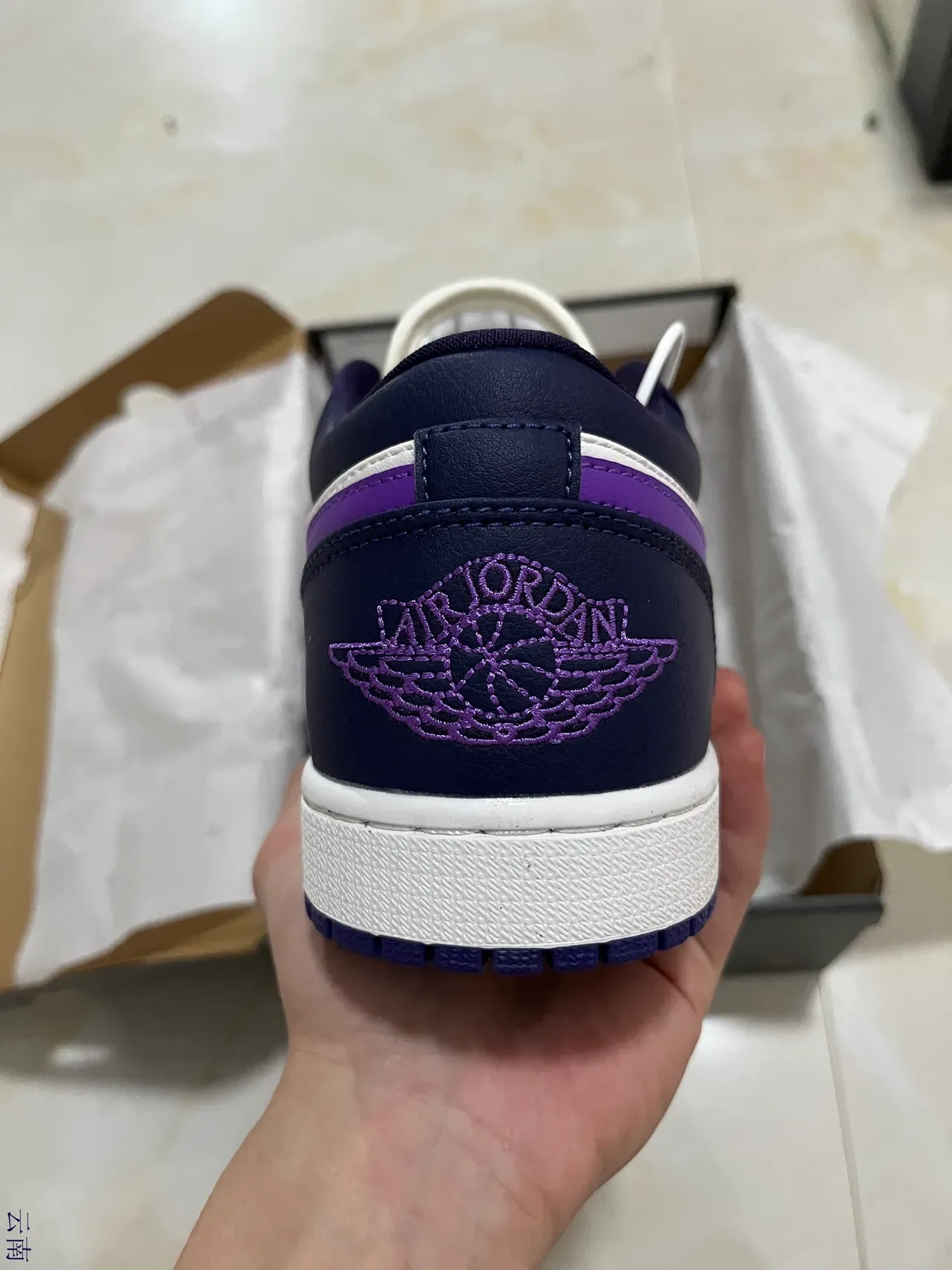 Nike Air Jordan 1 Low White Navy Purple tênis lifestyle 6