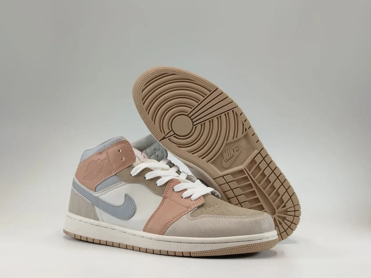 Nike Air Jordan 1 Mid Light Gray and Dusty Rose tênis de basquete 7