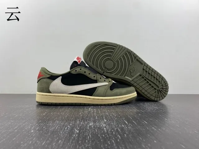 Nike Air Jordan 1 Olive Green Black Off-White Lifestyle Sneakers 7