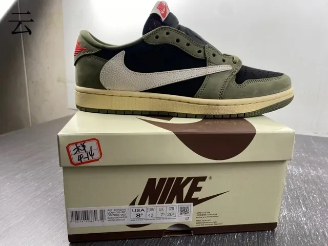 Nike Air Jordan 1 Olive Green Black Off-White Lifestyle Sneakers 8